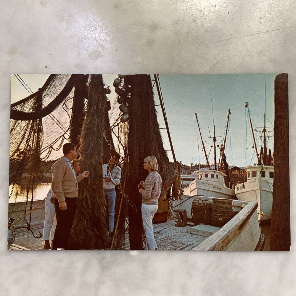 Vtg St Augustine FL Postcard Shrimping Boats Trawlers Unposted Fishing‎